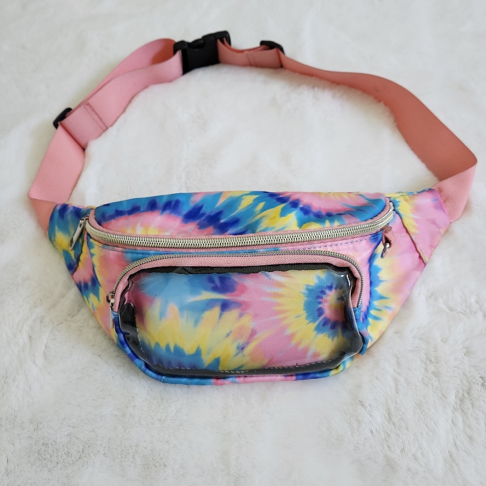 Fanny Pack Hip Pouch Tie Dye Mellow Groovy Waist Bag Adjustable Belt Clear Pockt
